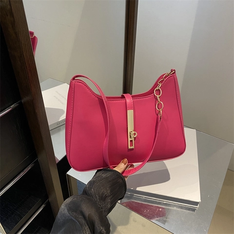 Borsa Sottobraccio in Pelle PU Minimalista Da Donna Con Tracolla a Catena Dorata E Fibbia in Metallo Borsa a Tracolla Versatile