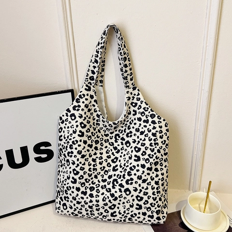 Fashion Leopardenmuster Segeltuch Tote Bag Große Kapazität Damen Casual Schultertasche Urban Minimalistischer Stil