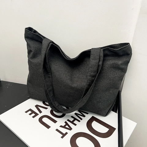 Bolso Tote de Lona para Mujer de Gran Capacidad Minimalista Textura Denim Bolso de Hombro Casual Compras Bolso de Viaje Urbano