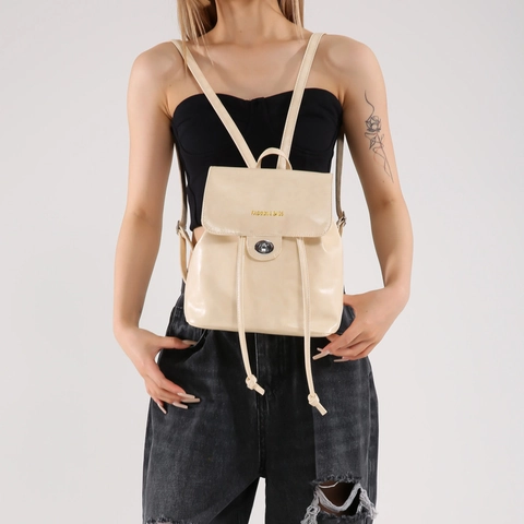 2024 New Fashion Women PU Leather Backpack Solid Color Mini Backpack With Drawstring Metal Turn Lock Casual Shoulder Bag