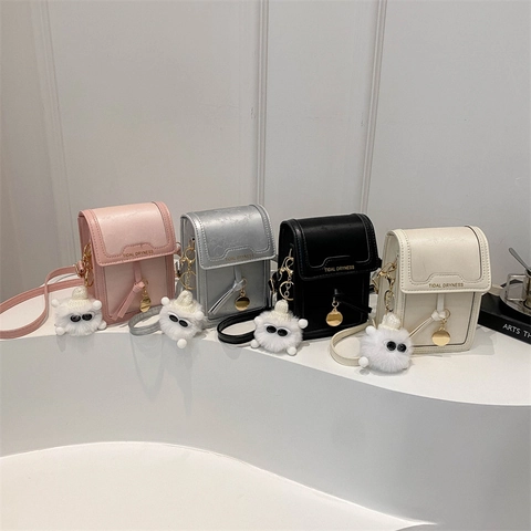 Borsa a Tracolla da Donna Trendy Casual in PU Tinta Unita Con Copertura a Lembo Piccola Borsa Quadrata Lettera Stampa Borsa a Mano Portacellulare Per Il Quotidiano
