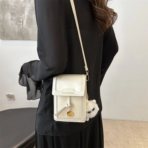 Borsa a Tracolla da Donna Trendy Casual in PU Tinta Unita Con Copertura a Lembo Piccola Borsa Quadrata Lettera Stampa Borsa a Mano Portacellulare Per Il Quotidiano
