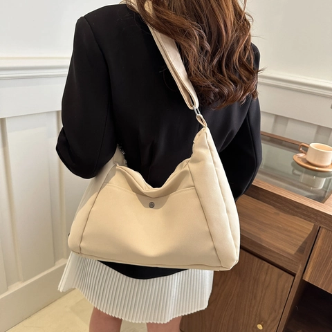 Bolso de Hombro de PU de Gran Capacidad para Mujer Color Sólido Casual Hobo Tote Con Cremallera Correa Ajustable Moda Diaria