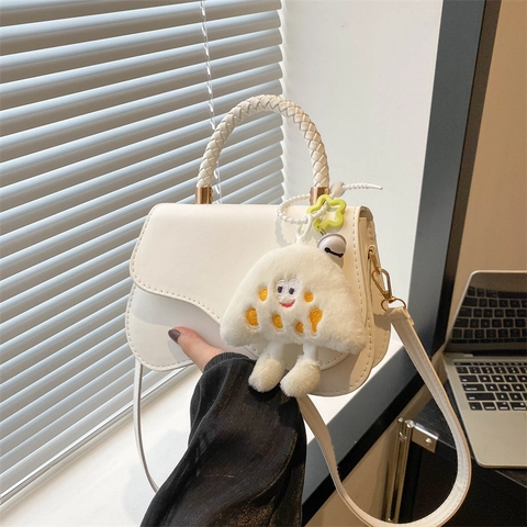 Borsa a Spalla in Pelle PU a Forma di Ondata per Donna Elegante Manico Intrecciato Borsa a Tracolla Piccola Quadrata con Pendente