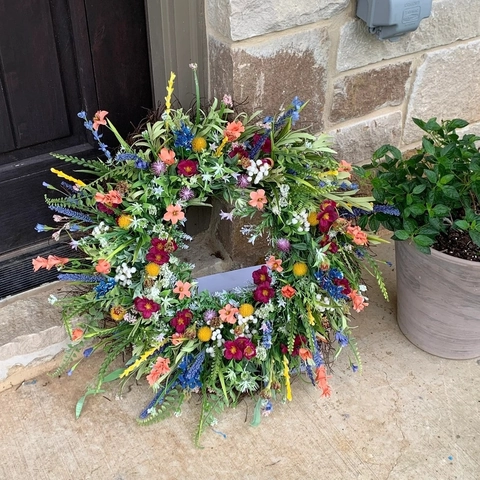 Corona De Flores Silvestres De Texas Artificial Plástico Floral Colorida Decoración Colgante Puerta Principal Hogar Verano