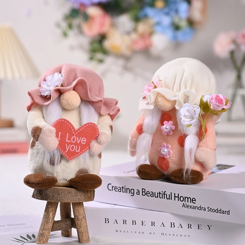 Gnomo de Peluche para el Día de la Madre Corazón Rosa Flor Muñeco sin Rostro Decoración Hogar Escandinava Regalo Festivo