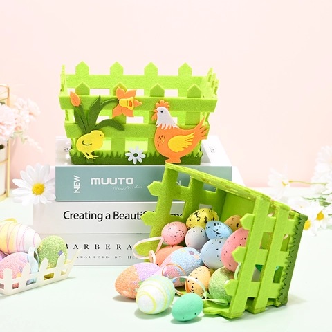 Easter Non-Woven Storage Basket Grass Fence Design Rabbit Hen Pattern For Party Favor Home Festival Decoration Candy Bag