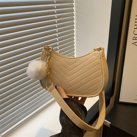 Borsa Sotto l'Ascella in Feltro Trapuntato a V da Donna Con Catena d'Oro Borsa a Tracolla Baguette alla Moda per Tendenza Street