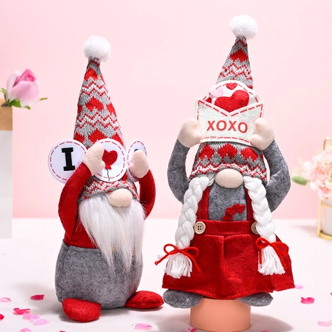 Handmade Valentine's Day Gnome Plush Doll Decoration Red Heart Faceless Dwarf Ornaments For Home Table Wedding Party Gifts
