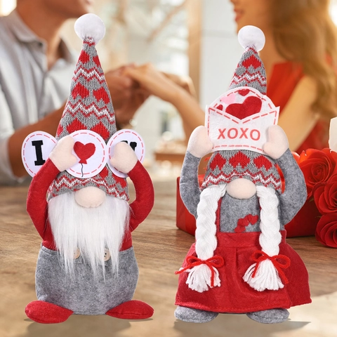 Valentine's Day Gnome Plush Decorations Handmade Faceless Dwarf Doll With Heart I Love U Sign XOXO Envelope Desktop Ornament For Home Wedding Party Gift