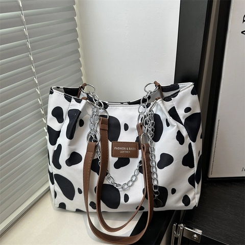 Borsa Tote in Tela a Grande Capacità Con Stampa Animale Farfalla Elegante Borsa a Spalla Con Tracolla a Catena Donna