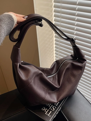 Minimalistische PU Leder Crescent Hobo Tasche Große Kapazität Verstellbarer Breiter Gurt Retro Pendeln Für Damen