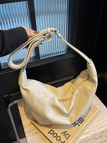 Minimalistische PU Leder Crescent Hobo Tasche Große Kapazität Verstellbarer Breiter Gurt Retro Pendeln Für Damen