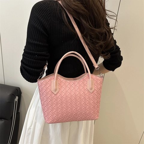 Women Woven Tote Bag 2025 New Retro Large Capacity PU Leather Shoulder Crossbody Bag Minimalist Designer Handbag