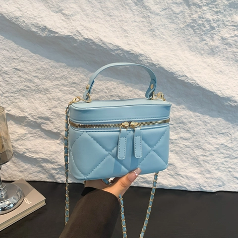 Bolso de Hombro de Cuero PU Acolchado para Mujer Elegante Bolso Bandolera de Cadena Bolso de Caja Vanity Pequeño Con Asa