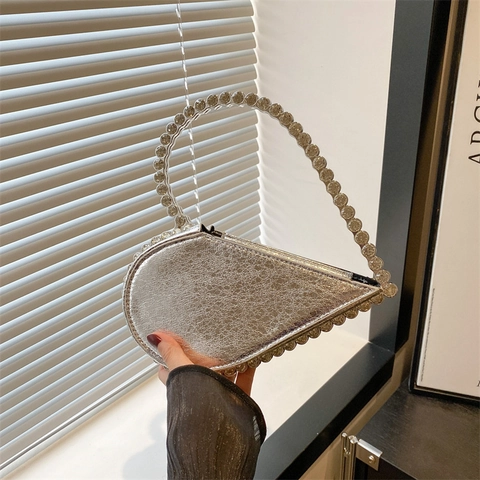 Borsa da Sera a Forma di Cuore da Donna Strass Metallico Pelle Sintetica Pochette per Banchetto Matrimonio Festa Borsa alla Moda