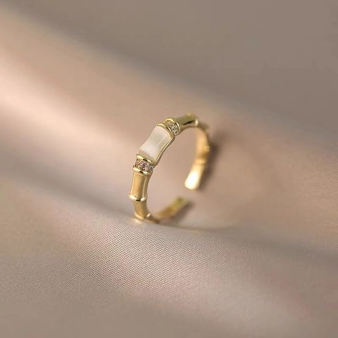 Anillo Ajustable De Bambú Cobre Chapado En Oro Piedra Ojo De Gato Rectangular Circón Joyería Vintage Chic Para Mujeres