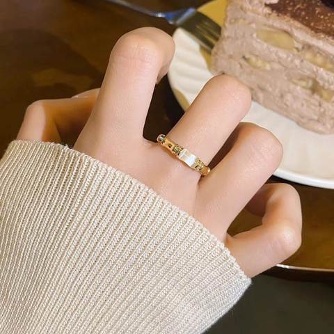 Anillo Ajustable De Bambú Cobre Chapado En Oro Piedra Ojo De Gato Rectangular Circón Joyería Vintage Chic Para Mujeres