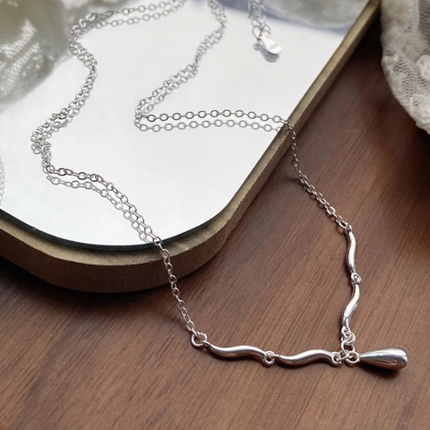 Collana Con Pendente A Goccia In Argento Sterling 925 Barra Ondulata Curva Gioielli Eleganti Minimalisti Per Donna Catena Clavicola