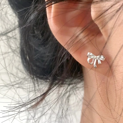 Ribbon Bowknot Stud Earrings Copper Silver Plated Screw Back Minimalist Sweet Style Jewelry For Women