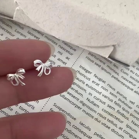Ribbon Bowknot Stud Earrings Copper Silver Plated Screw Back Minimalist Sweet Style Jewelry For Women