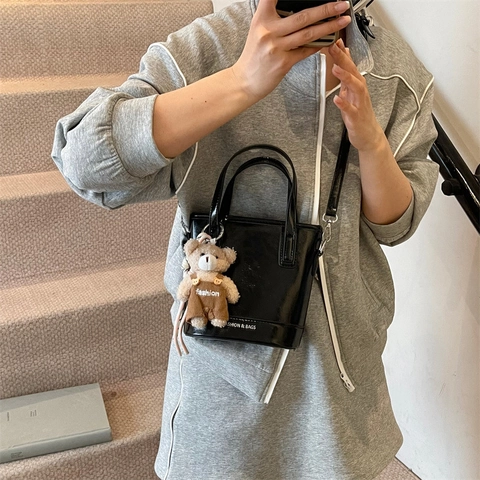Sac Seau Femme Similicuir PU Portable Bandoulière Rétro Mode Imprimé Lettres Avec Bandoulière Amovible Décor