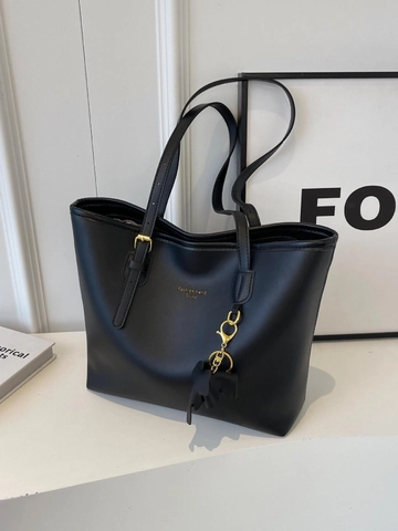 Bolso Tote De Gran Capacidad De Cuero PU Bolso De Hombro Para El Trabajo Con Colgante Decorativo Color De Contraste Moda Para Mujer