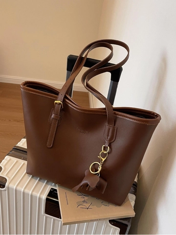 Bolso Tote De Gran Capacidad De Cuero PU Bolso De Hombro Para El Trabajo Con Colgante Decorativo Color De Contraste Moda Para Mujer