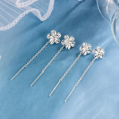 Boucles D'Oreilles Traversantes Longues Fleur De Gardénia Avec Tige En Argent Sterling 925 Bijoux Élégants De Style Coréen