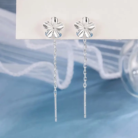 Boucles D'Oreilles Traversantes Longues Fleur De Gardénia Avec Tige En Argent Sterling 925 Bijoux Élégants De Style Coréen