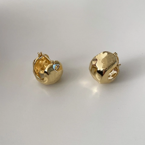 Irregular Chunky Hoop Earrings Copper Metallic Molten Texture Geometric Unique Huggie Earrings For Women