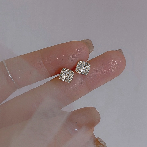 Orecchini A Lobo Quadrati Geometrici Micro Pavé Zirconia Base In Rame Gioielli Minimalisti Accessorio Moda Donna