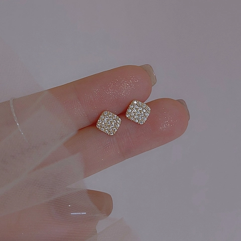Orecchini A Lobo Quadrati Geometrici Micro Pavé Zirconia Base In Rame Gioielli Minimalisti Accessorio Moda Donna