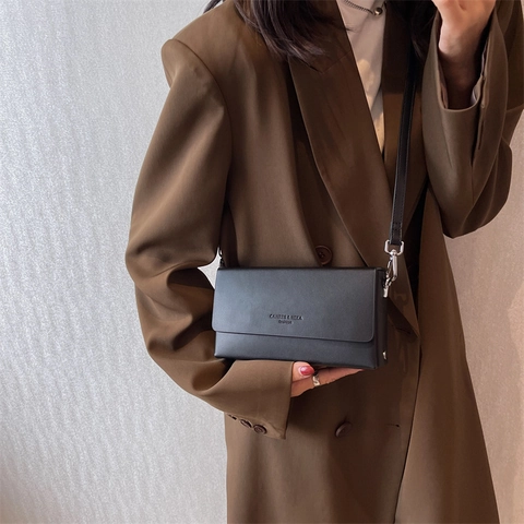 Women PU Leather Crossbody Bag Retro Flap Rectangular Small Shoulder Bag Niche Design Minimalist Daily Versatile Solid Color
