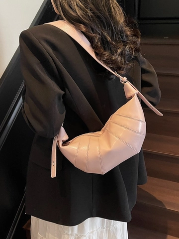 Vintage PU Leather Croissant Bag Women Minimalist Stitching Underarm Dumpling Bag With Metal Grommets Daily Commuting Bag