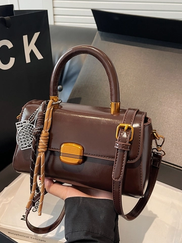 Women PU Leather Small Square Bag Retro Shoulder Crossbody Handbag With Metal Lock Tennis Racket Pendant Top Handle