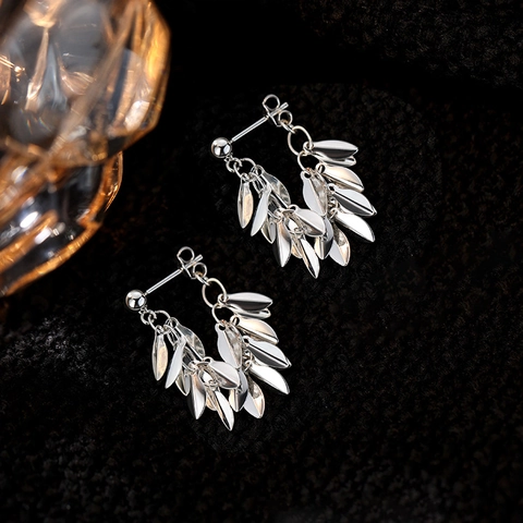 Leaf Tassel Drop Earrings With 925 Sterling Silver Earring Post Copper Willow Leaf Layered Dangle Elegant Jewelry Women