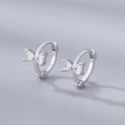 Bowknot Zircon Huggie Earrings Copper Silver Plated Elegant Minimalist Jewelry For Women Fashion Daily Wear