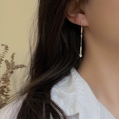 Lange Quasten-Ohrhänger Mit 925 Sterling Silber Ohrstecker Eleganter Crushed Silver Stil Schmuck Für Damen