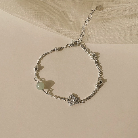 Bracciale Con Ciondolo A Farfalla In Perla Verde Stile Giada Hetian Catena Sottile Regolabile Per Donna