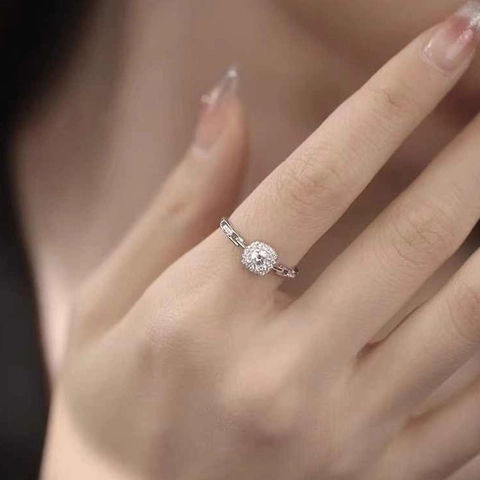 Damen Ring Quadratisch Halo Versilbertes Kupfer Zirkonia Verstellbar Geometrisch Minimalistisch Schmuck