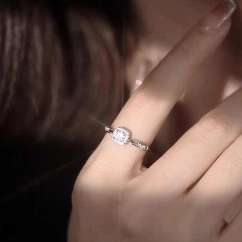 Damen Ring Quadratisch Halo Versilbertes Kupfer Zirkonia Verstellbar Geometrisch Minimalistisch Schmuck