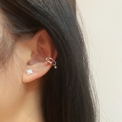 Dual Layer Star Ear Cuff Copper Cubic Zirconia Tassel Chain Clip Earrings Jewelry For Women