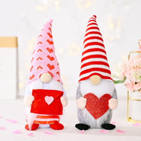 Valentine's Day Heart Gnome Plush Doll For Mother's Day Home Decor Handmade Pink Red White Scandinavian Table Ornament