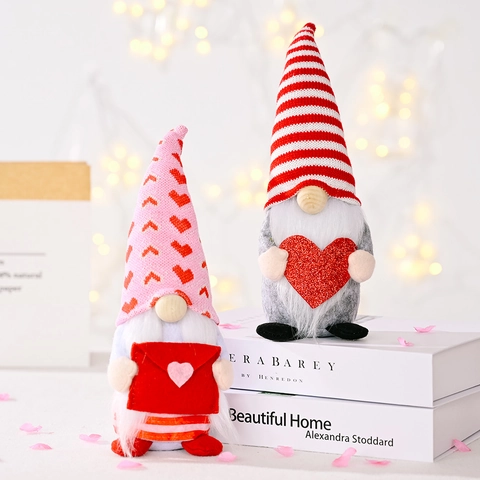 Valentine's Day Heart Gnome Plush Doll For Mother's Day Home Decor Handmade Pink Red White Scandinavian Table Ornament