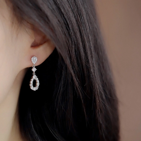 Waterdruppel Zirkonia Druppeloorbellen Koper Hol Elegant Modejuwelen Voor Dames Met Zilveren Oorbelsteker