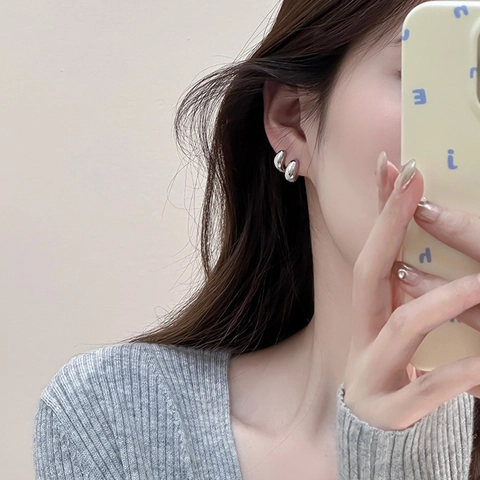 Minimalist Copper Stud Earrings For Women Double Layer Water Drop Metallic Geometric Niche Design Mirror Polished Jewelry