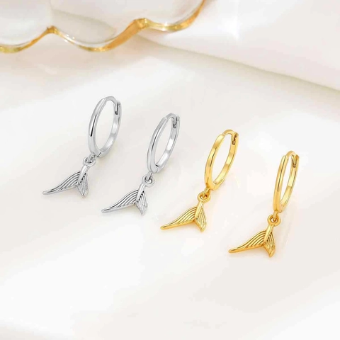 Zeemeermin Visstaart Druppel Hoops Oorbellen Koper Minimalistisch Getextureerd Sieraden Voor Dames Elegant
