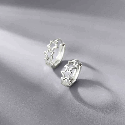 Orecchini A Cerchio Con Stella Svuotata Design Pentagramma Rame Con Perno In Argento Sterling 925 Gioielli Minimal Per Donna