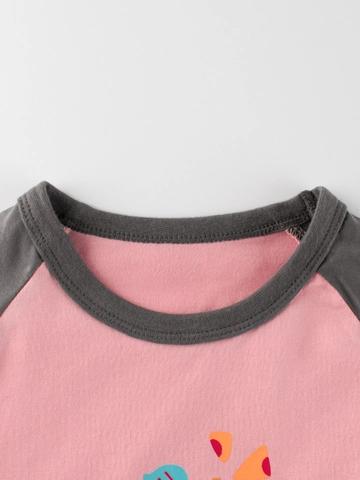 T-Shirt À Manches Longues Pour Filles En Coton Manches Raglan Col Rond Imprimé Fromage Cartoon Pull Décontracté Automne